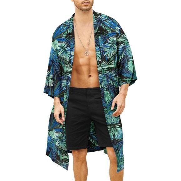 Mens Kimono Robe Jacket Japanese Style Long Cardigan Coat Lightweight Summer - Picture 7 of 7
